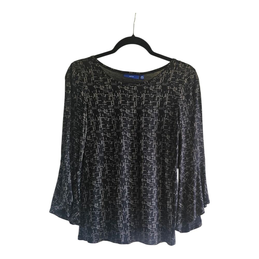NWT Apt. 9 Size PXS PETITE Stretch Bell Flare Sleeves Black Pullover